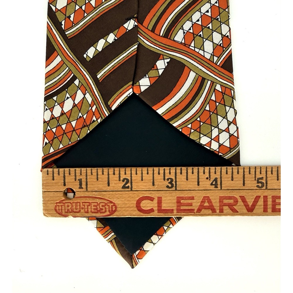 Vtg 70's I.Magnin 100% Silk Tie Spain Brown Orange Abstract Retro Geo Pattern - Picture 5 of 7
